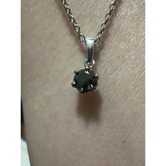 Sterling Silver 925 1 Carat Black Diamond Solitaire Pendant Necklace 18" Inch - Picture 4 of 5